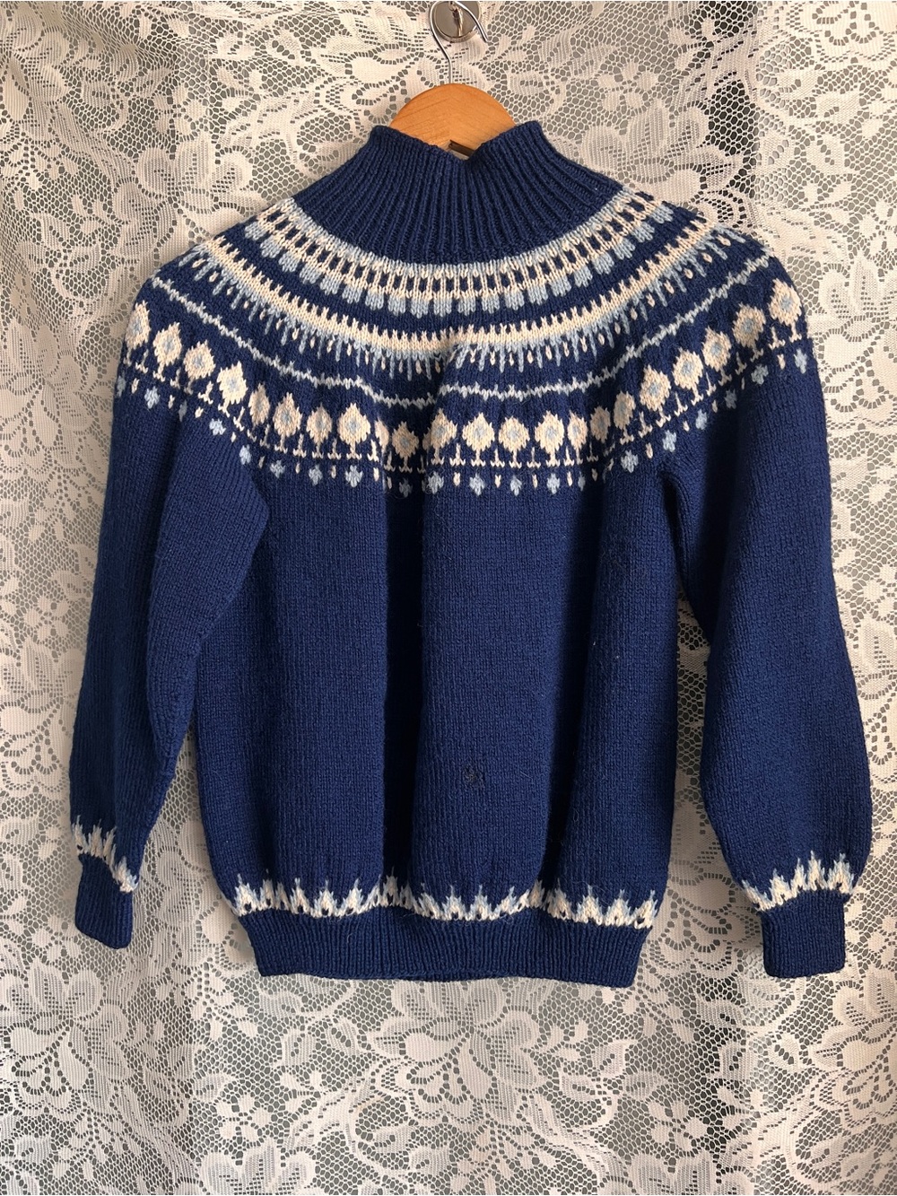 Vintage Navy and White Nordic Turtleneck Sweater
